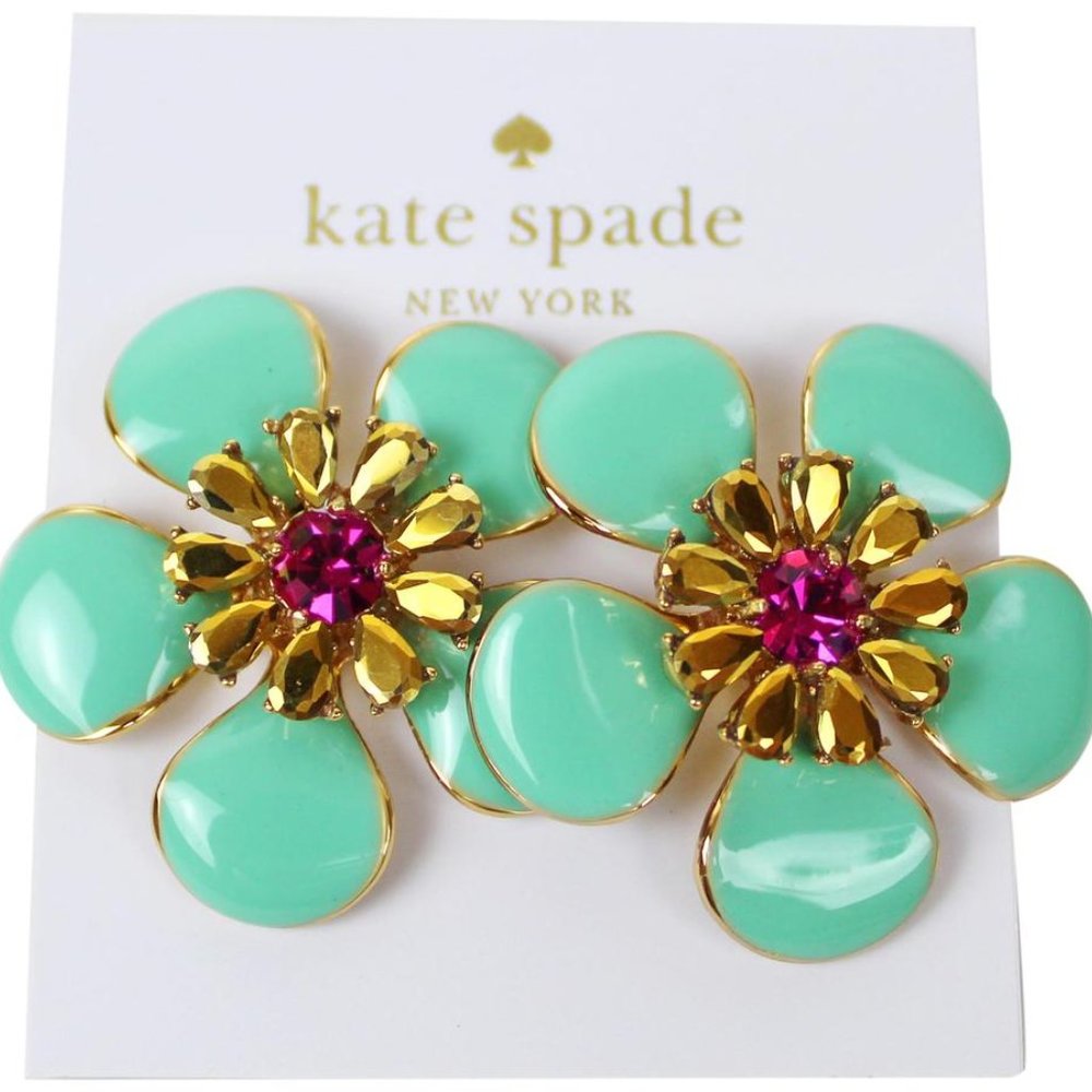 NWT Kate Spade Floral Stud Earrings, Green